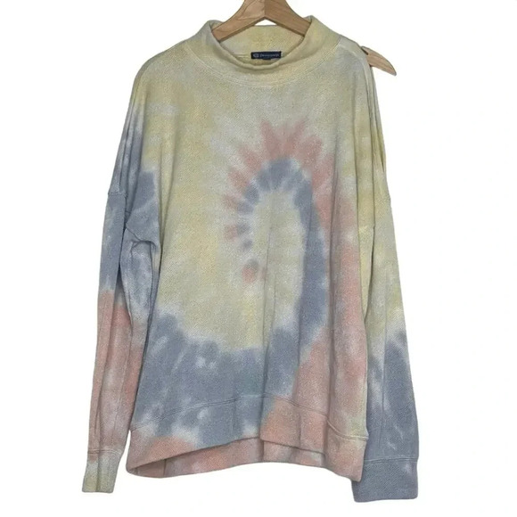 Democracy women's XL Pastel Tie Dyed Sweatshirt Glittery Mock Neck Long Sleeve - Picture 3 of 8